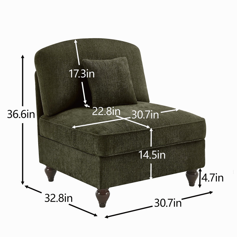 Armless Sofa Chenille W/1 Pillow