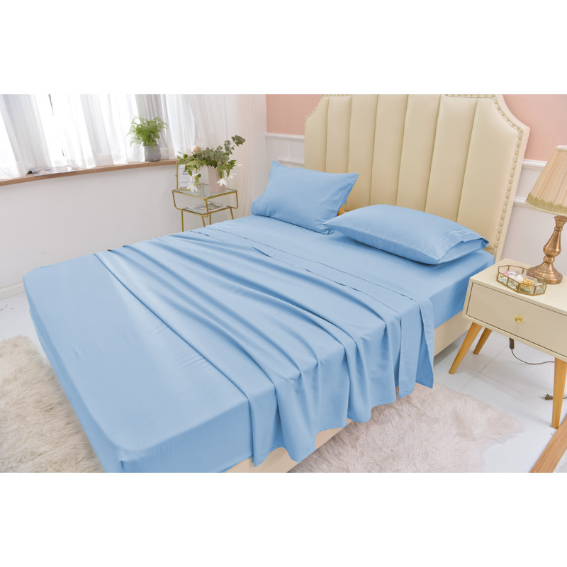 Ensemble de draps en rayonne de bambou ultra doux et infroissable, Bleu clair, Très grand