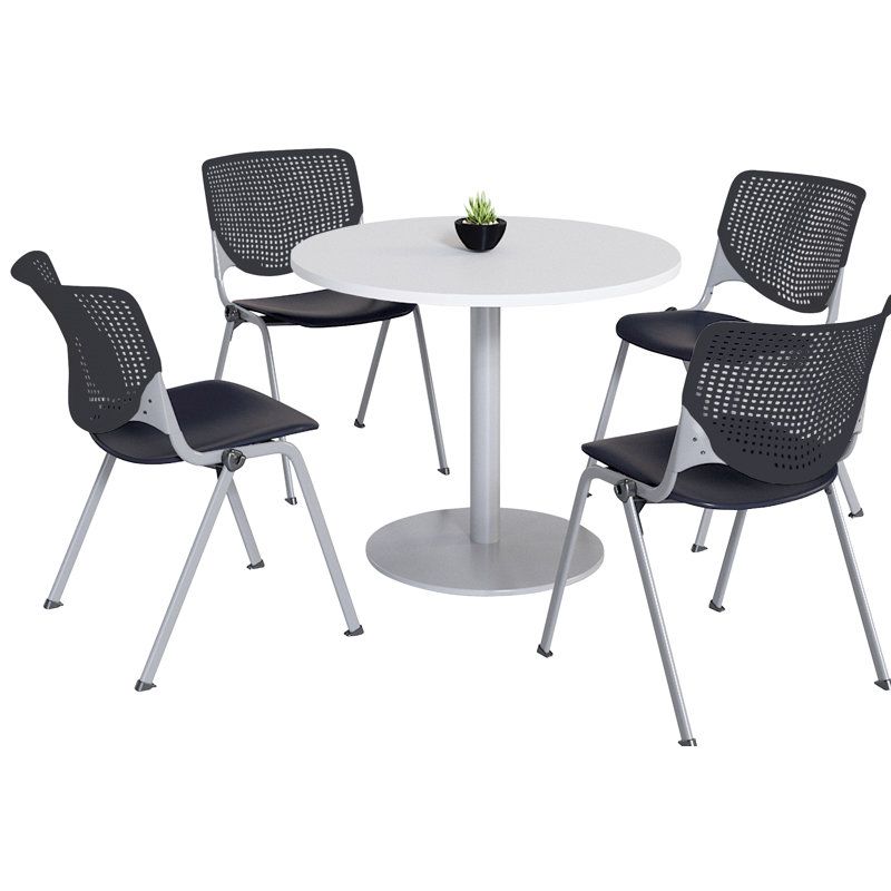 Ensemble de table de salle à manger avec 4 chaises empilables Kool Mode, H 29 po x L 42 po x l 42 po, Blanc / noir