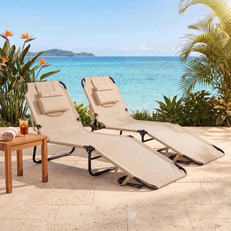 Averyanna Outdoor Metal Chaise Lounge, Beige