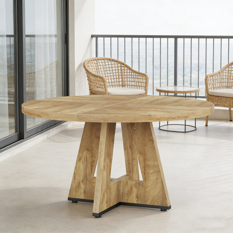 Round Dining Table For 4, 47" Wooden Kitchen Table Farmhouse Dinner Table