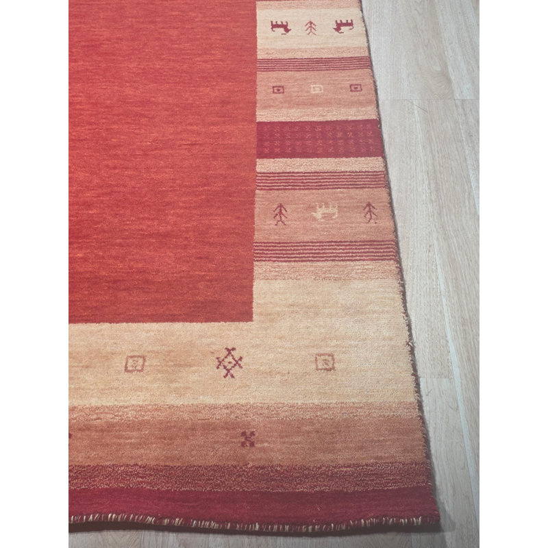 Handloomed Red Gabbeh Tribal Wool Area Rug, 5' x 8'