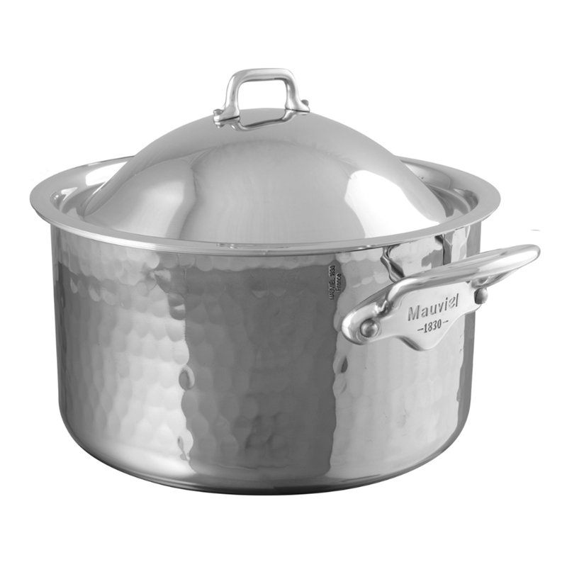 Mauviel M'elite Hammered 5-Ply Stewpan With Lid, Cast Stainless Steel Handles, 9.2-Qt