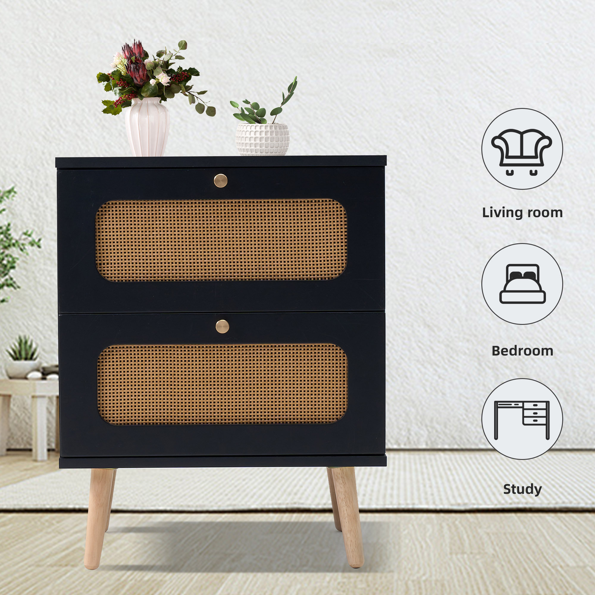 Bay Isle Home™ 2-Drawer Rattan Nightstand For Bedroom And Living Room ...