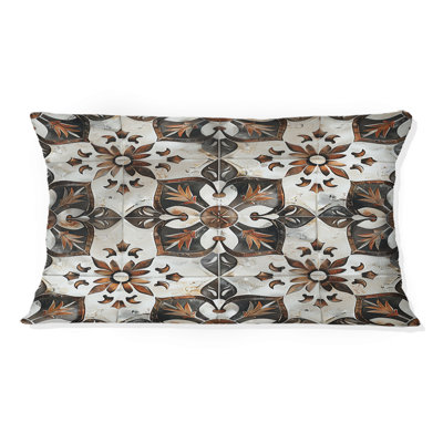 Coussin lombaire traditionnel brun et blanc en mosaïque Bliss IV