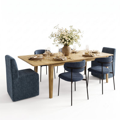 Ensemble de table de salle à manger extensible avec 4 chaises rembourrées et 2 chaises à roulettes dissimulées