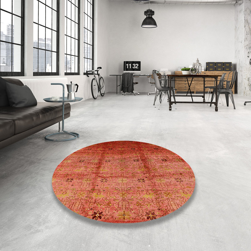 Tapis rouge à motif floral, Rond 5 pi