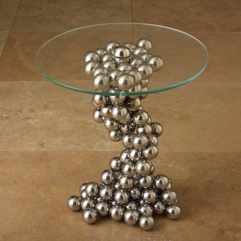 Sphere Nickel Finish Metal & Glass Round Table