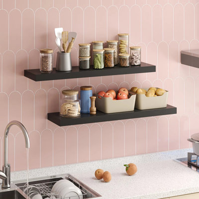 Set Of 2 Wall-mounted Floating Shelves | Solid Wood Modern Shelving, Easy Install Space-saving Shelves For Living Room, Kitchen & Bathroom, Contemporary Floating Shelf Decor