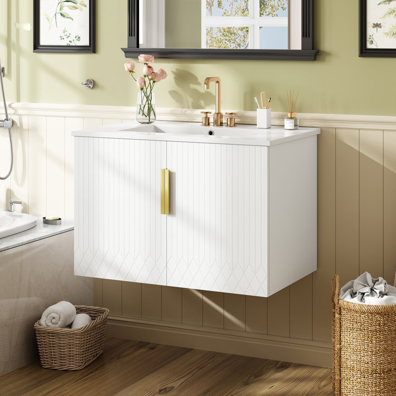 Meuble-lavabo blanc 30 po avec lavabo en céramique et portes à fermeture douce