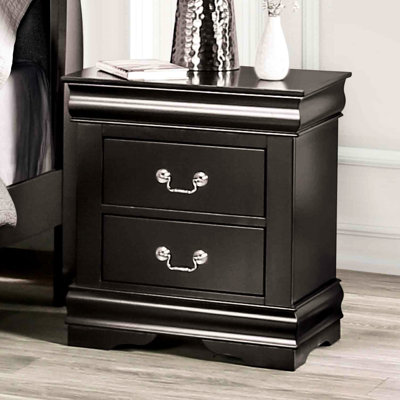 Table de chevet 1 pièce de style transitionnel, en bois massif noir, avec tiroirs de style anglais, poignées suspendues, pieds en équerre et étui de protection pour chambre à coucher, dimensions : 54,6 cm (l) x 39,4 cm (p) x 59,7 cm (h).