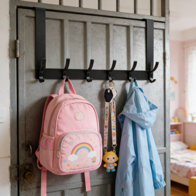 Support à crochets robuste avec 12 crochets, installation sans perceuse, organisateur de porte peu encombrant pour la salle de bain, la chambre à coucher, la cuisine