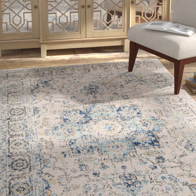 Tapis oriental turquoise / ivoire Christa, Rectangle 12 pi x 18 pi