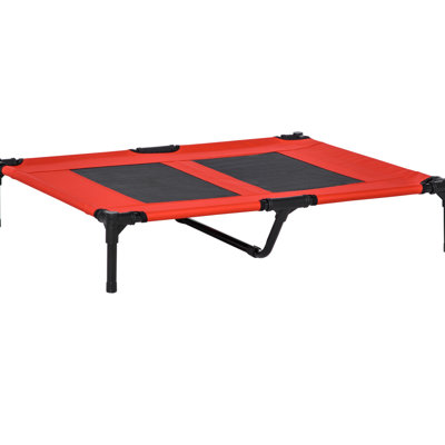 36" X 30" Elevated Cooling Pet Cot Bed With Mesh - Red. Suitable For Indoor, Outdoor, Travel, Camping. Ensures Full Body Comfort. Lightweight Yet . Breathable Pets. Simple Installation. Modern Style