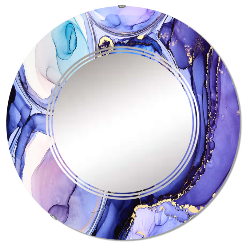Bleu et turquoise, art abstrait fluide de luxe - miroir mural moderne, 24 po x 24 po