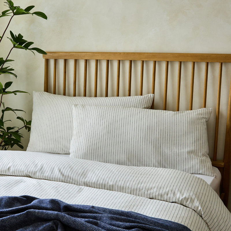 Argonia Linen Cotton Blend Pillowcase Pair with Charcoal Grey Pinstripe