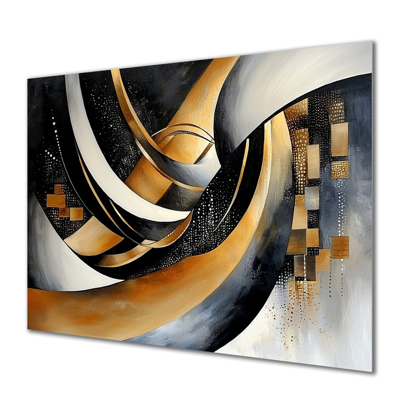 Fractale des vagues de la galaxie dorée foncée I - décoration murale abstraite en métal, impression sur métal Waves