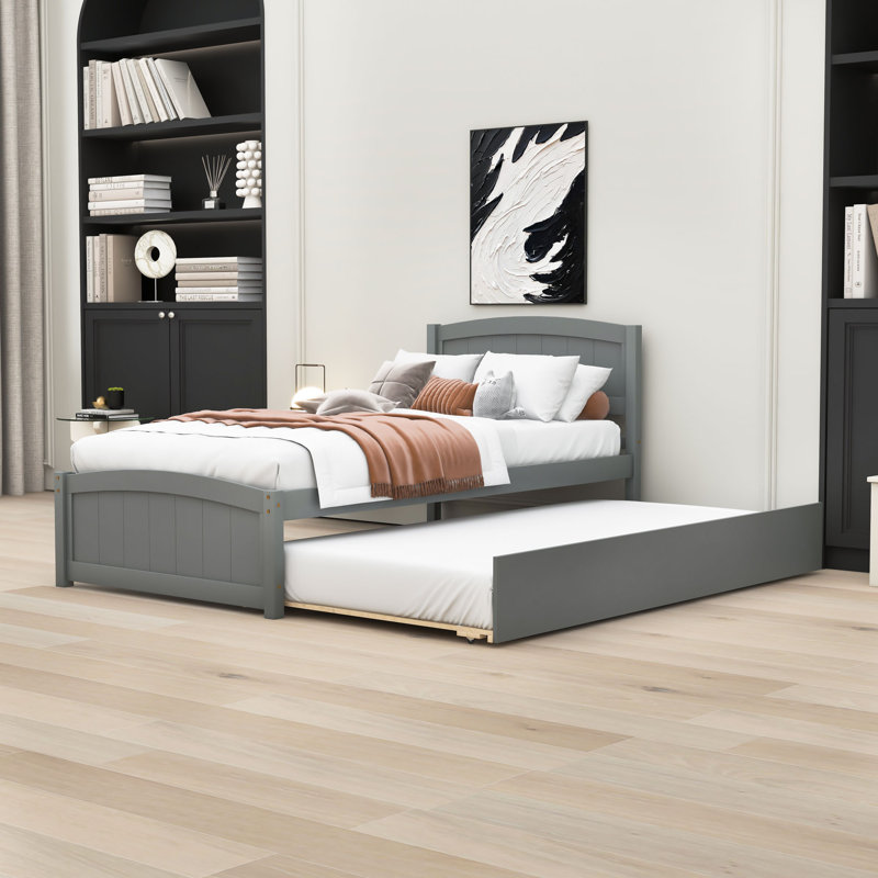 Twin Platform Bed with Trundle, Gray
