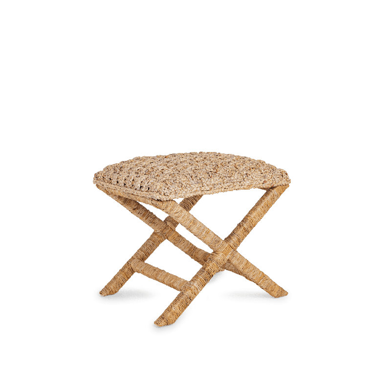 Tabouret d'appoint en jacinthe d'eau tissé à la main avec structure en acajou massif pour sièges d'intérieur