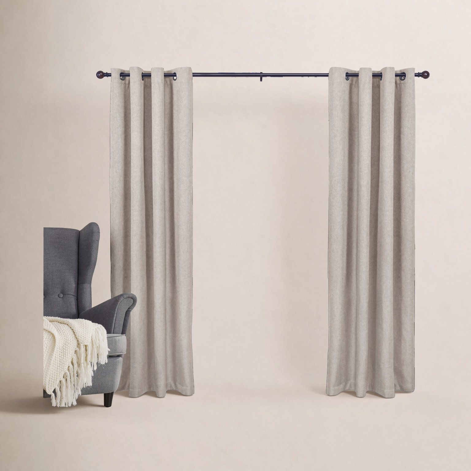 Kielle Marble Ball Single Curtain Rod, Black