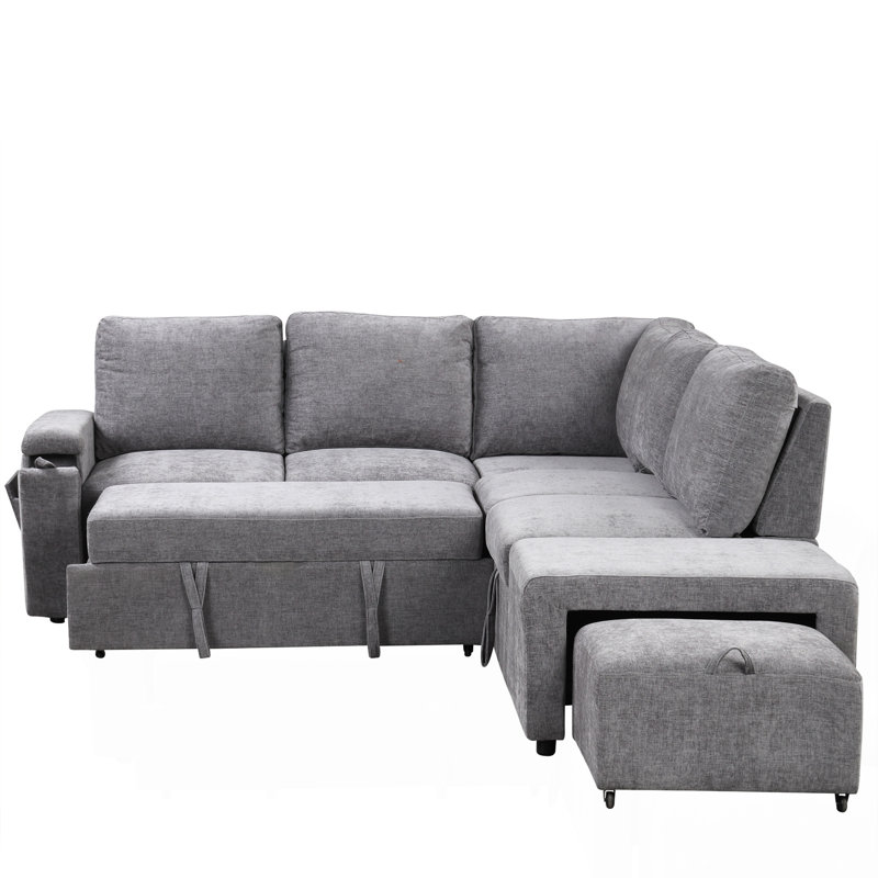 U_STYLE Canapé modulaire rembourré en L avec espace de rangement, ports USB et porte-gobelets sur les accoudoirs, idéal pour les salons, les bureaux et les appartements.