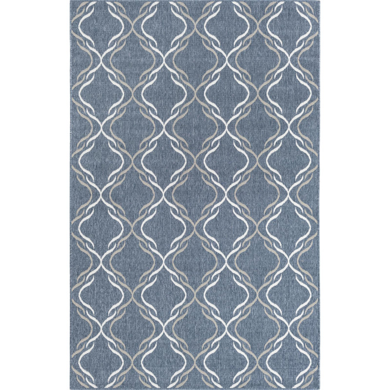 Outdoor Preen Area Rug Dark Blue Color, Rectangle 5'3" x 8'