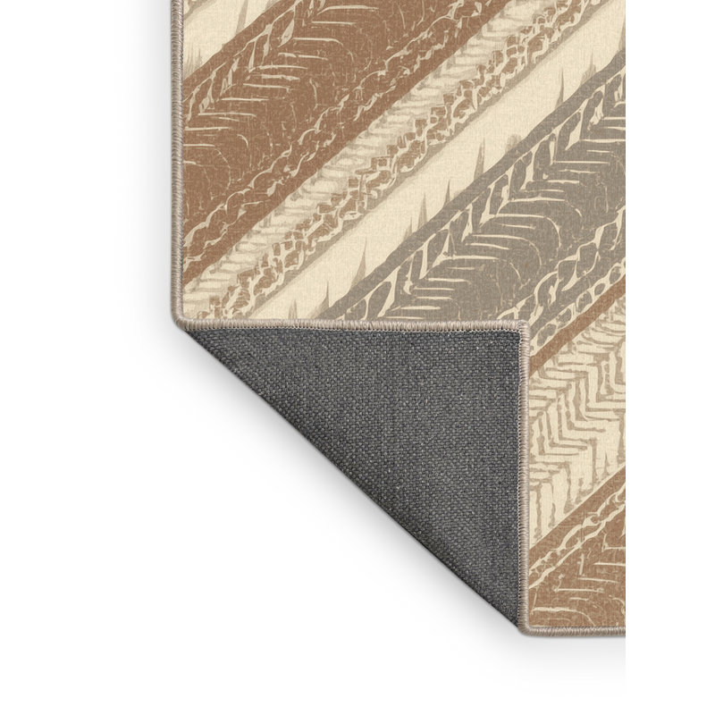 Soft Plush Eiler Cottage Americana Striped Area Rug in Brown – Beige Binding, 5' Round
