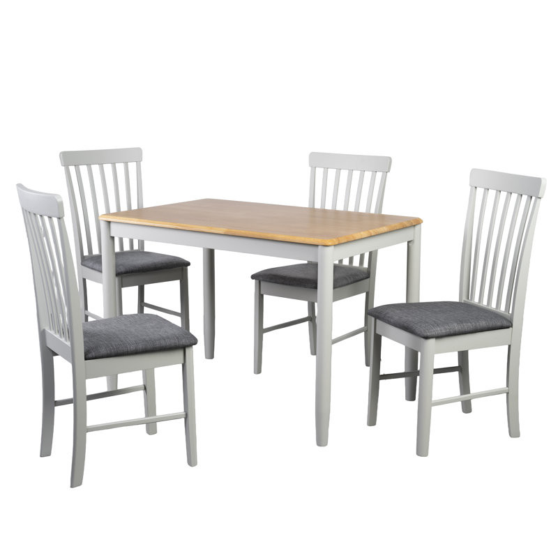 Ankrum 4 - Person Rubberwood Solid Wood Dining Set, Charcoal/Grey, Stone Grey