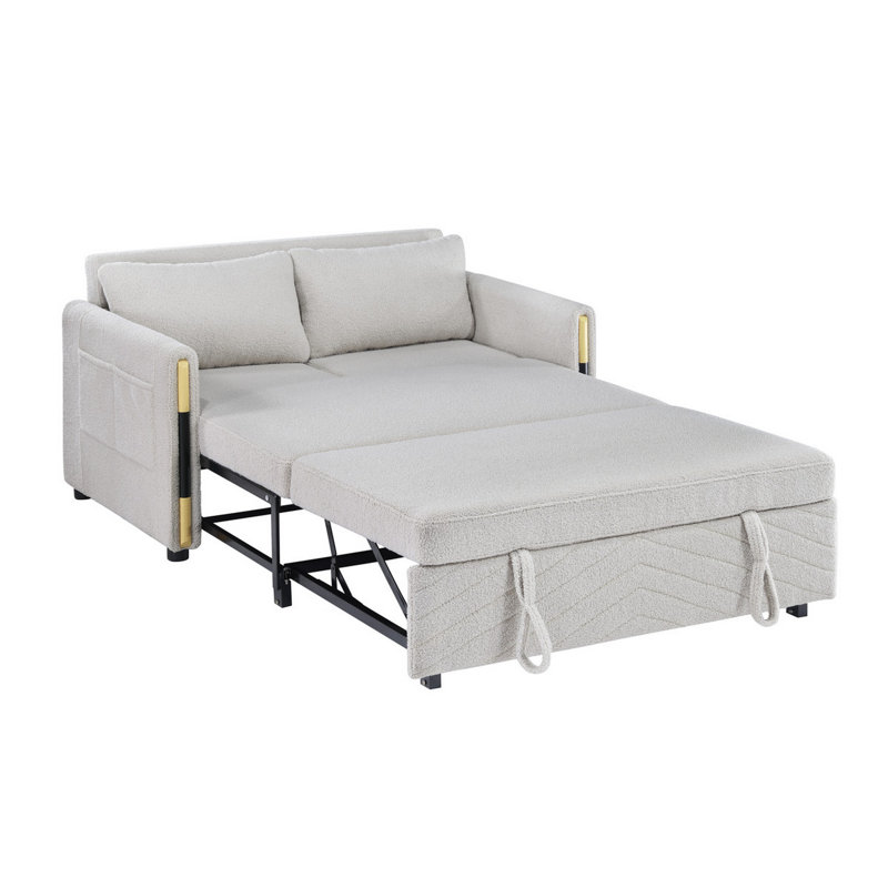 Canapé-lit rembourré 55,5 po Sconiers, Velours beige