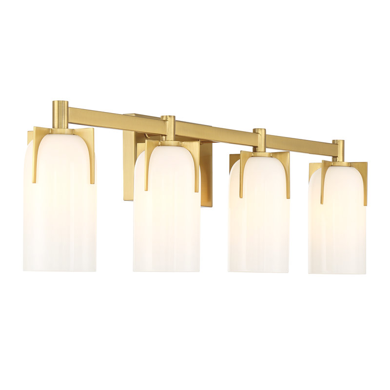 Éclairage pour salle de bain 4 lumières Irela en laiton, Laiton, Quatre lumières, H 8,5 po x l 32 po x P 32 po