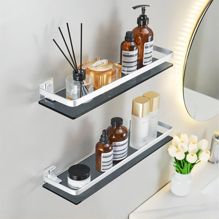 Bathroom Glass Corner Shelf Tempered Glass Floating Shower Shelves