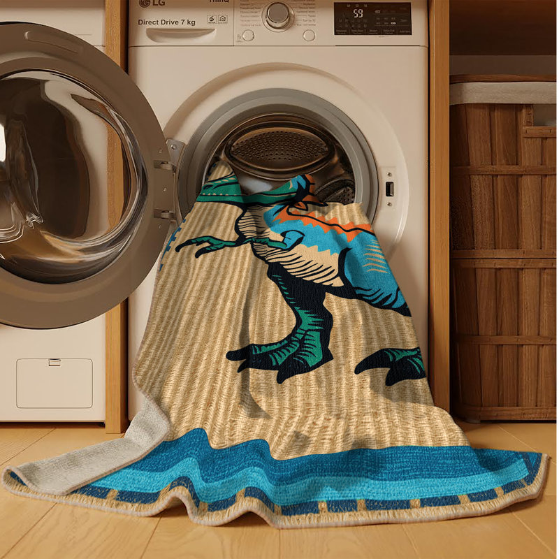 Machine Washable Dinosaurs Brown Area Rug, Rectangle 5' x 8'