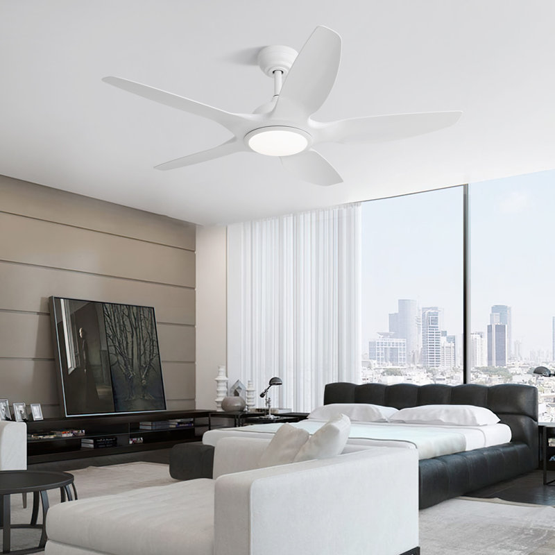 Ventilateur de plafond 48 "avec lumière DEL, Blanc / Blanc
