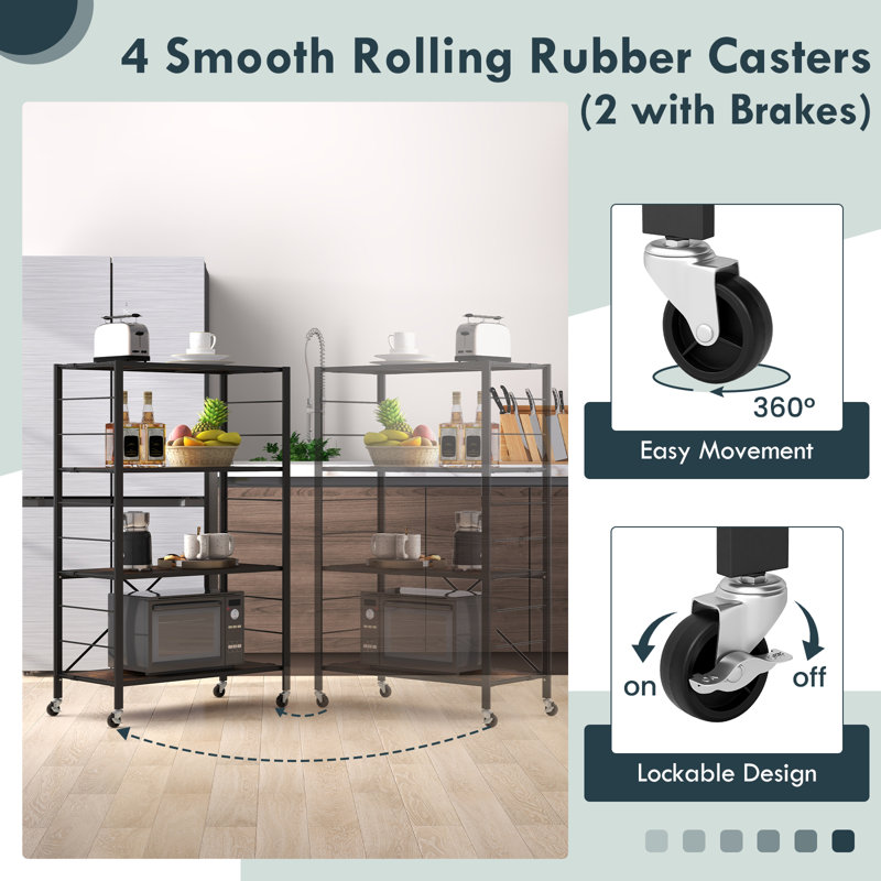 2pcs 4-Tier Foldable Storage Shelf Collapsible Shelving Unit Display w/ Lockable Wheels Storage Rack