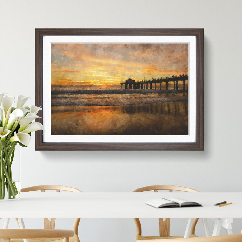 Sunset Behind the Pier - Picture Frame Painting Print, 62cm H x 87cm W x 2cm D, Walnut Framed