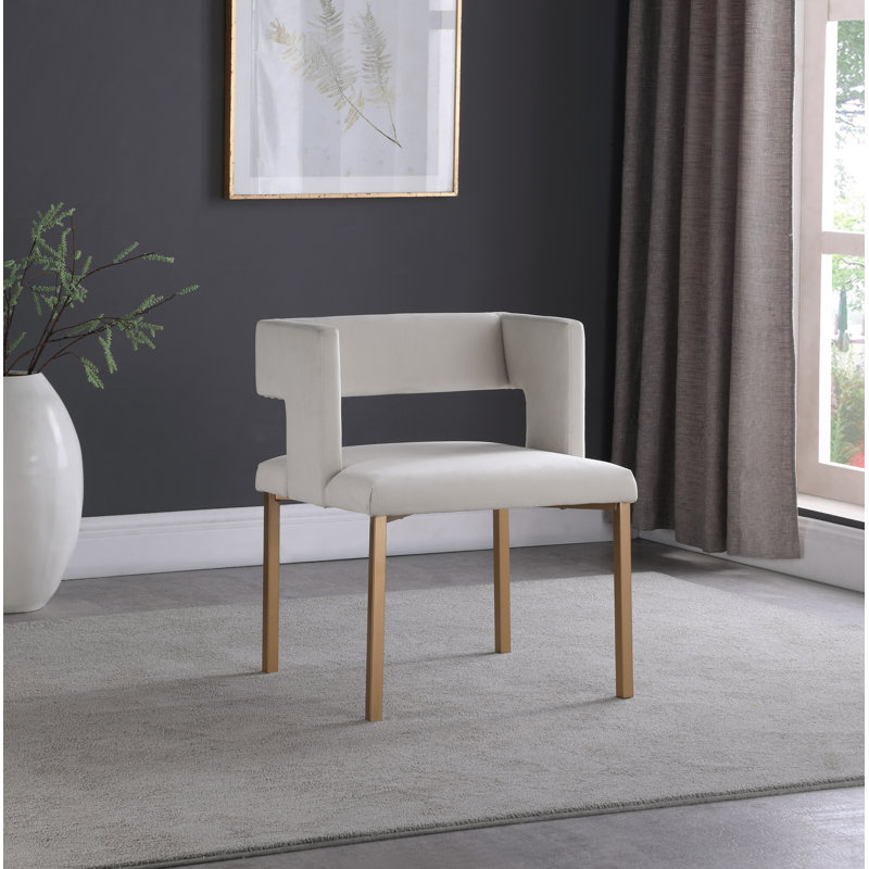 Caleb Velvet Arm Chair, Cream Velvet, Brushed Gold