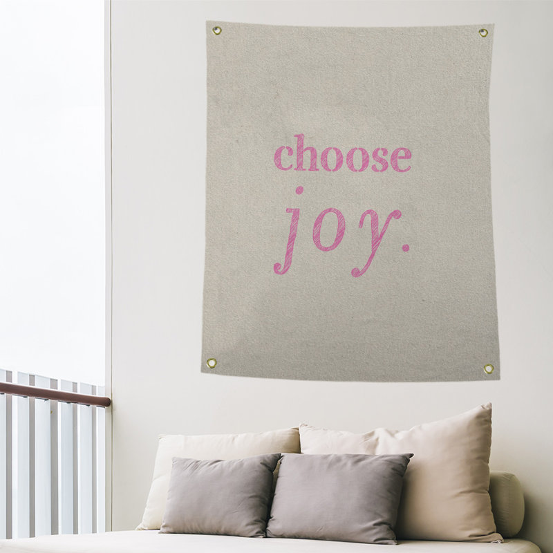 Tapisserie de polyester, choisir la joie citation, H 36 po x l 26 po, Blanc / Rose