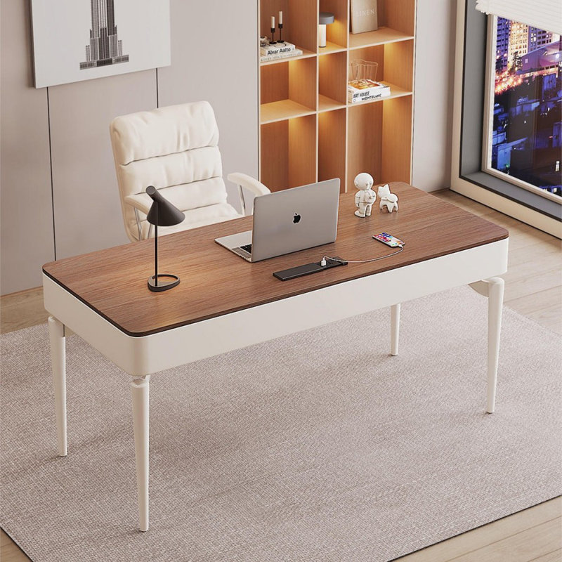 Bureau rectangulaire blanc massif en bois manufacturé avec 2 tiroirs, H 29,53 po x l 62,99 po x P 23,62 po