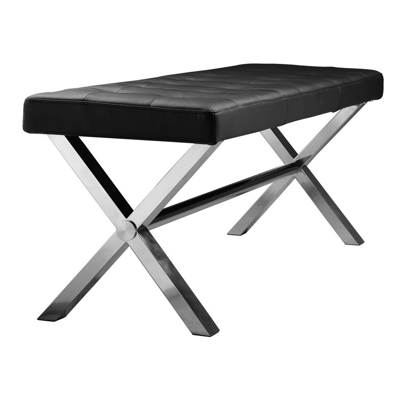 Beverly Faux Leather Upholstered Bench, Black Genuine Leather