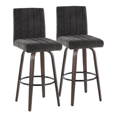 Hank 30" Fixed-Height Barstool With Bent Wood Legs & Round Footrest - Set Of  2