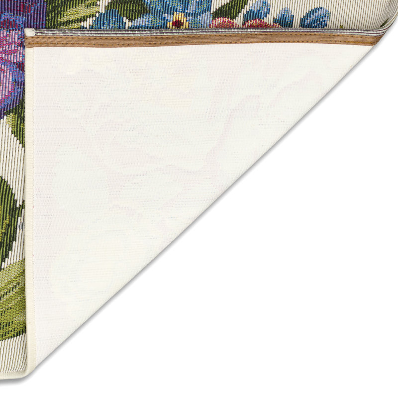 Andreane Floral Synthetic Non-Skid Kitchen Mat, Cream, Rectangle 2'5" x 3'11"