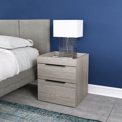 Capri Modern Double Drawer Low Profile Nightstand
