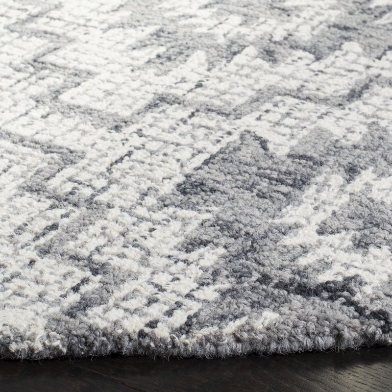 Tolland Geometric Handmade Tufted Wool Grey Area Rug, Rectangle 5' x 8'