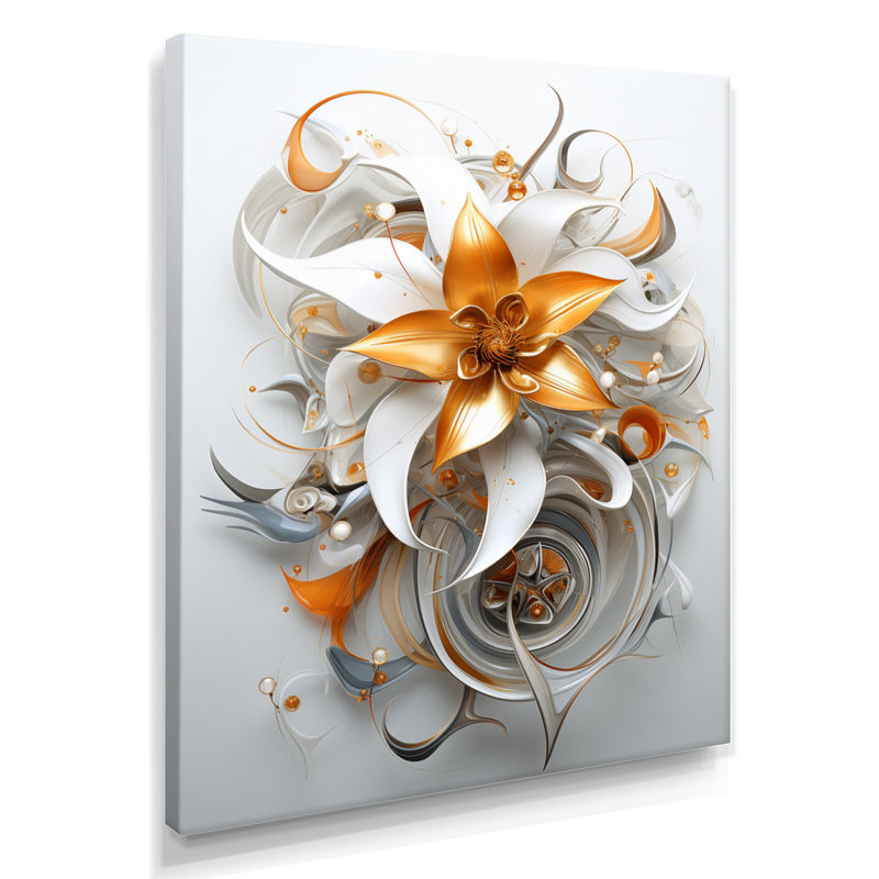 Golden Morning Flower - Modern Floral Wall Art Living Room, Wrapped Canvas, 20" H x 12" W x 1" D