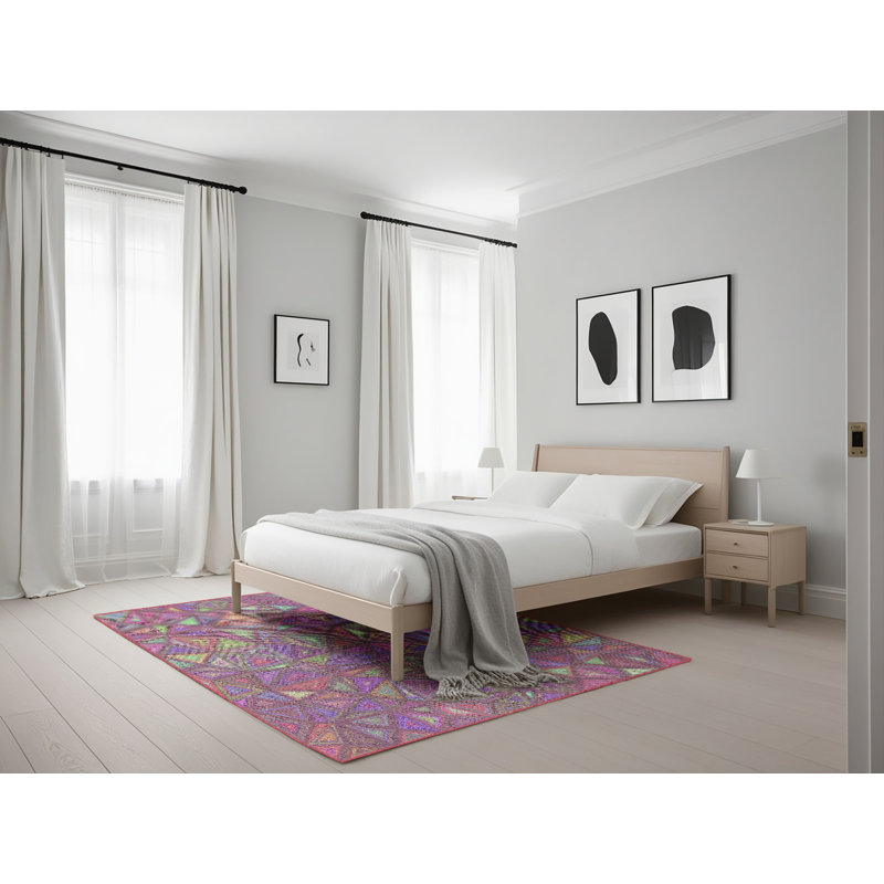 Tapis décoratif rose à motif géométrique Schiff, Rectangle 5 pi x 7 pi