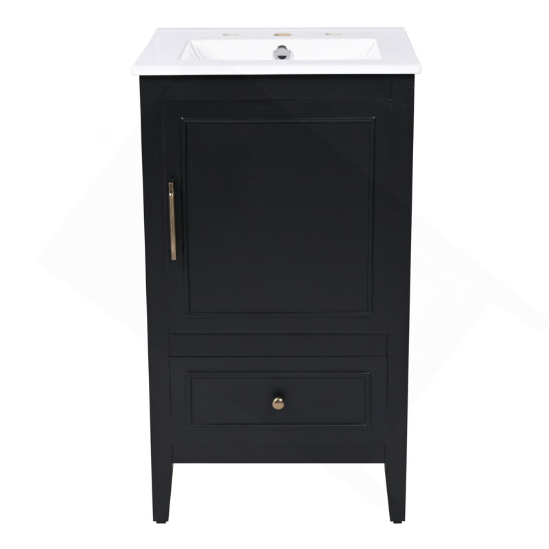 Meuble-lavabo de 20 po avec lavabo, armoire de salle de bain avec porte, tablette de porte et patins réglables, tiroir, noir