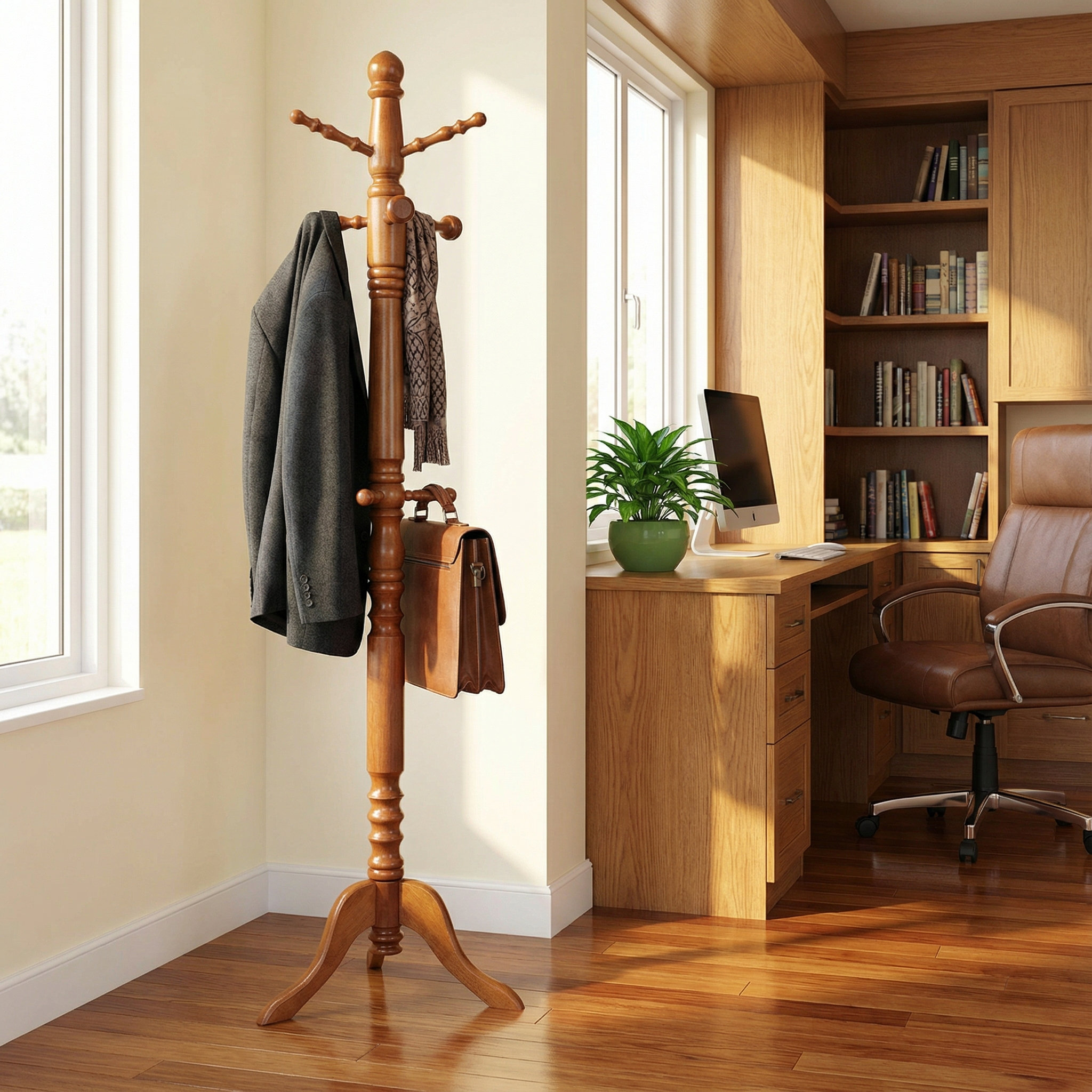 Shippee Solid Wood Freestanding 10 - Hook Coat Rack - Oak