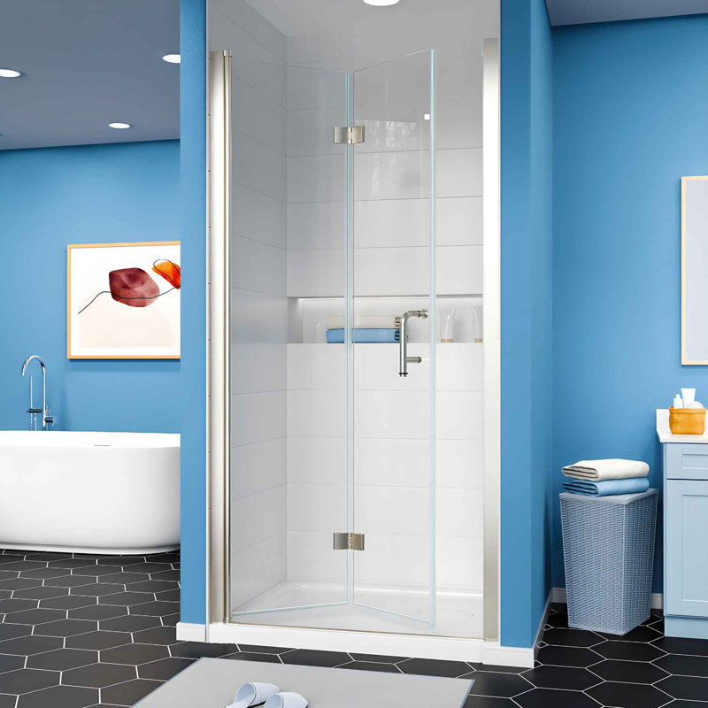 36-37.9 in. W x 72 in. H Frameless Bi-Fold Shower Door in Chrome with Clear SGCC Tempered Glass, Chrome