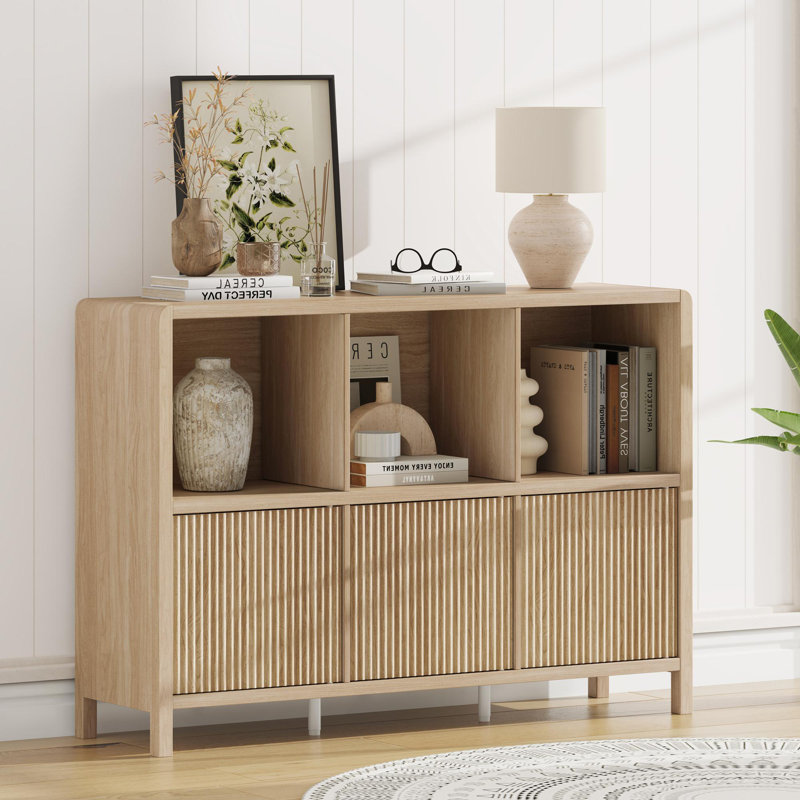 Guinna 6-Cube 3-Door Wood Bookcase, Light Walnut
