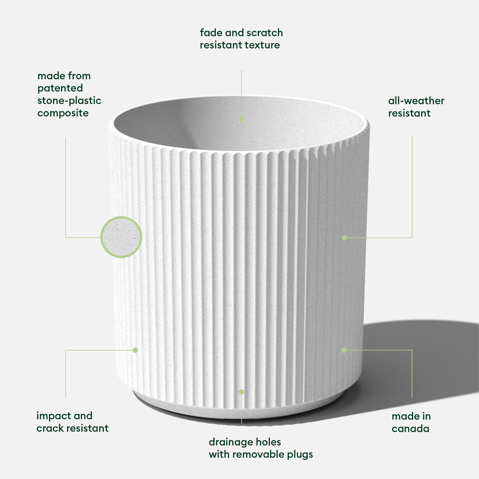 Demi Series Round Planter, 2, White, 19.75" H x 18.5" W x 18.5" D